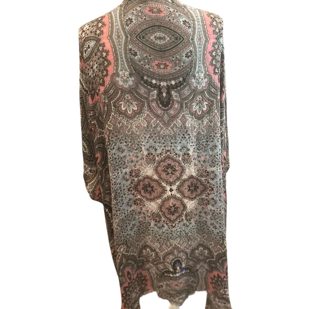 American Eagle Boho Paisley kimono sheer lightweight cardigan Open-Front Shrug - Picture 2 of 10